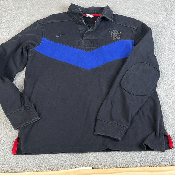 Nike Manchester United Long Sleeve Rugby Shirt Men M Black Blue Embroidered - Picture 14 of 14